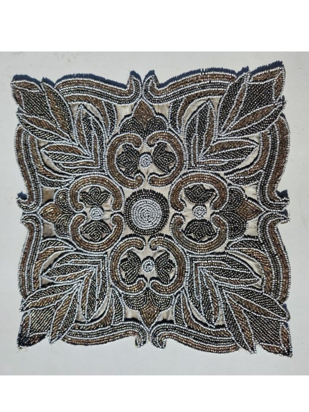 Embroidered Beaded Square Placemat Table Setting Holiday Christmas Decor Silver